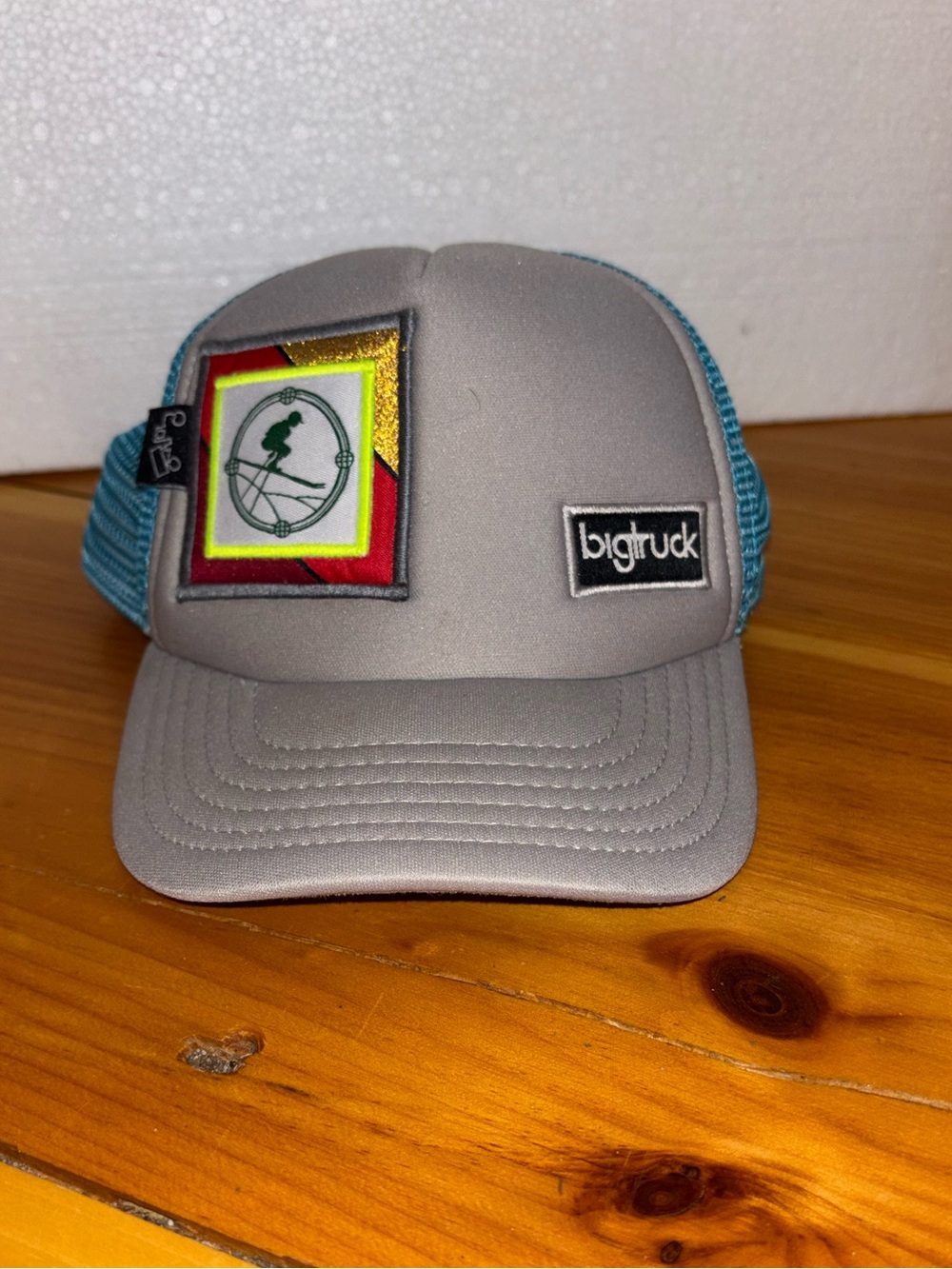 Big Truck Ski Patch Trucker Hat Gray & Teal Mesh Snapback